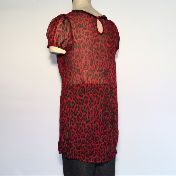 XXI TWIST Red/Black Leopard Print Sheer Tunic - Picture 5 of 6